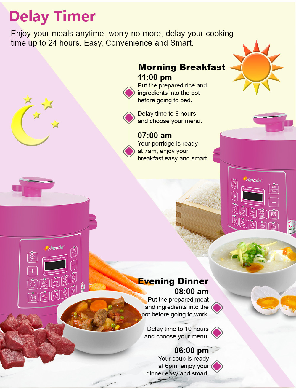 Primada LIMITED EDITION 4 Liter Triple Pots Pressure Cooker MPC4000 Pink 1 NON STICK POT FREE 2 STAINLESS STEEL POT Shopee Malaysia