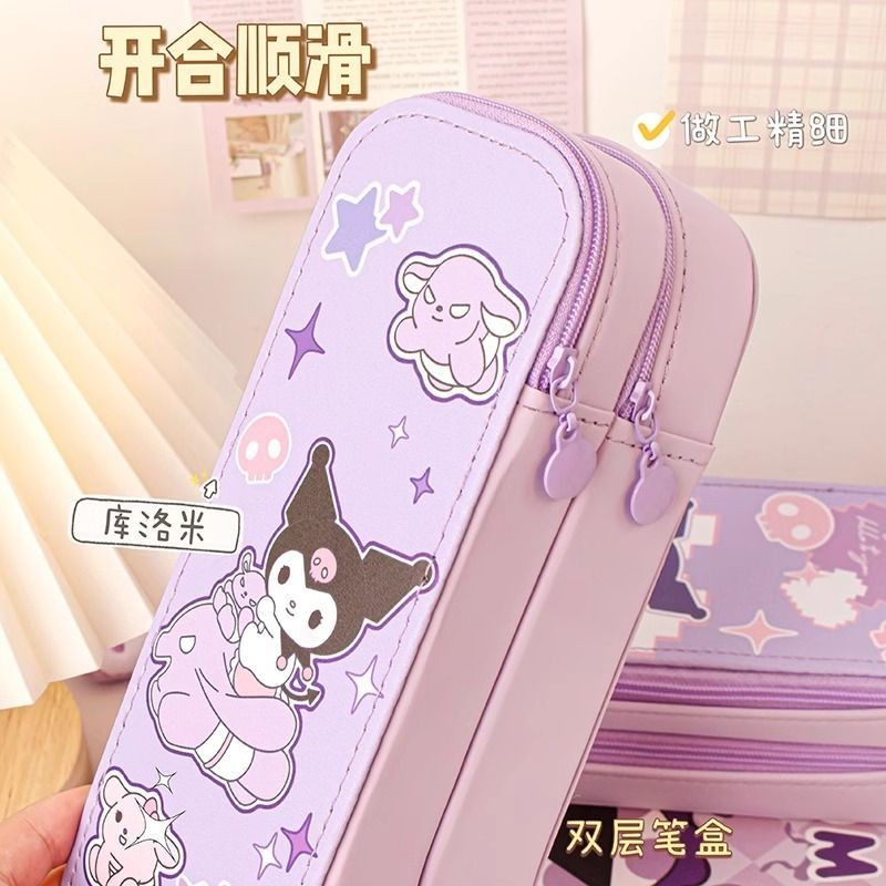 Large Capacity Canvas Pen Case Double Layer Pencil Pouch Middle Primary School Stationery Organizer Storage