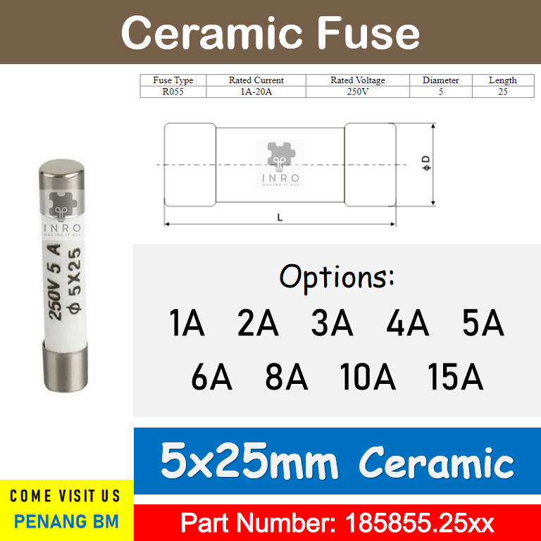[Tak tahu saiz, Jangan Beli] [5x25mm] 5x25mm 250V Ceramic Fuse R055 1A ...