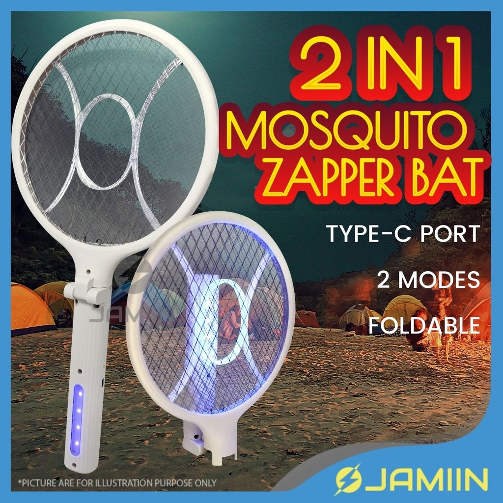 FOLDABLE Dual Modes Bug Zapper Racket Electric Fly Swatter Type-C ...