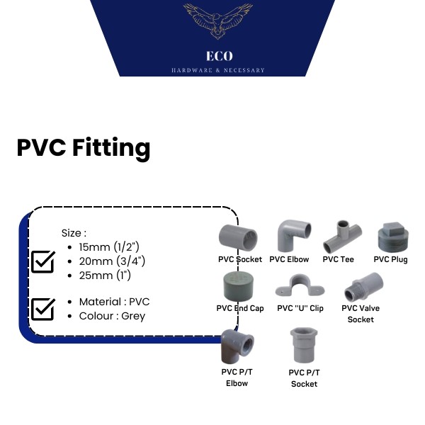 ECO HARDWARE PVC Pipe Fitting Paip Connector Socket Elbow Tee PT Socket ...