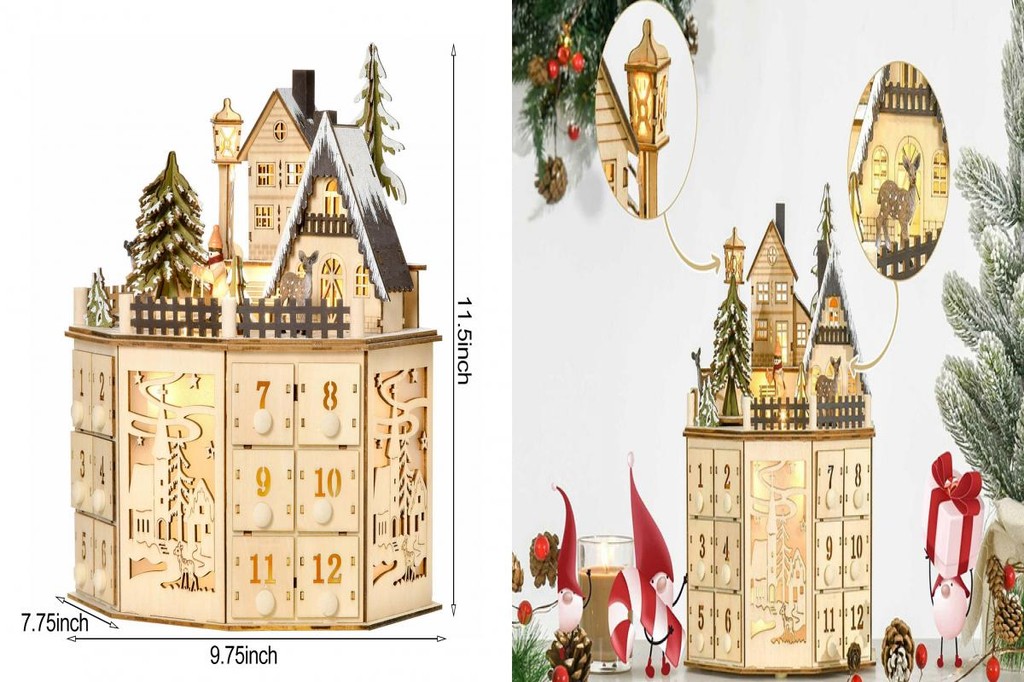 zhidaowe Desktop Advent Calendar Holiday Countdown Calendar Wooden ...