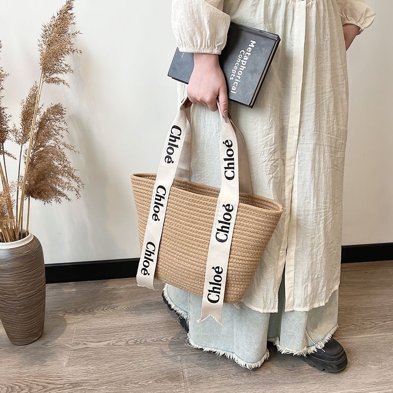CHLOE New Straw Bag Large Capacity 2024 Vacation Beach Woven Shoulder Vegetable Basket Commuting Tote Bucket Light Luxur Shopee Malaysia