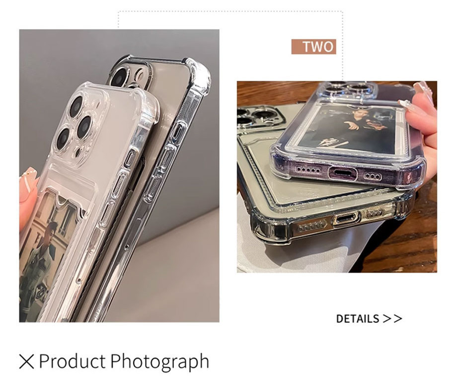 Card Holder Love Heart Phone Case For IPhone 15 14 12 13 11 16 Pro Max Mini Plus 17 Air 16E Soft Protective Cover Can Put Photo - 202192403