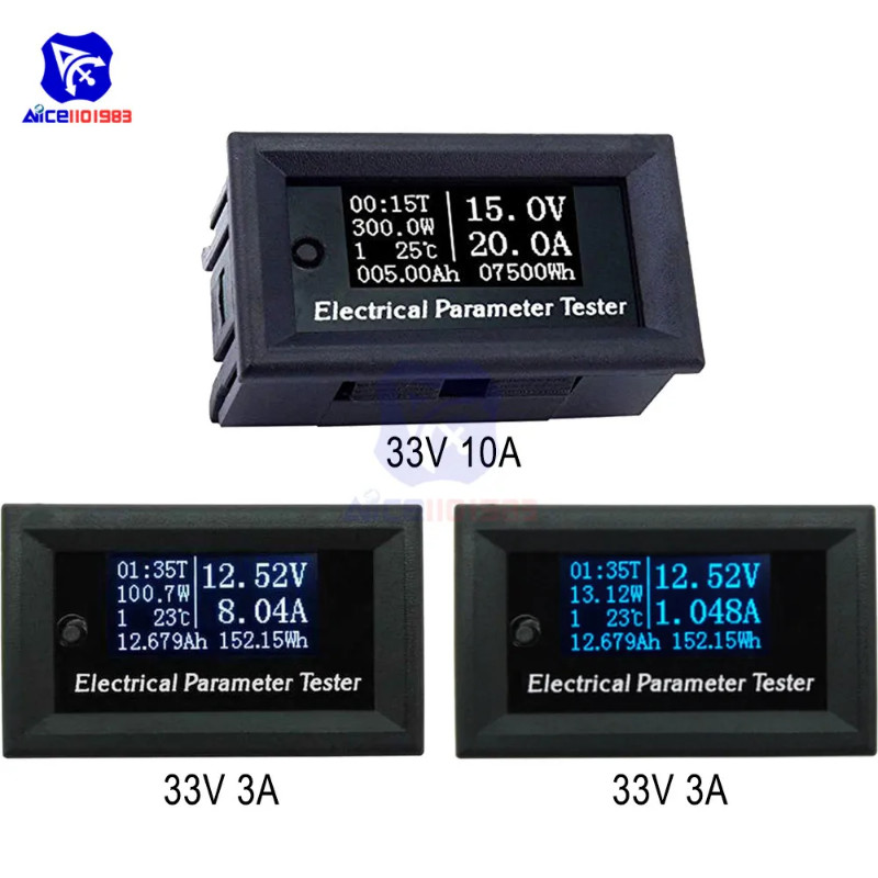33V 3A 33V/100V 10A OLED 7 in 1 Multimeter Tester Voltage Current Watt ...