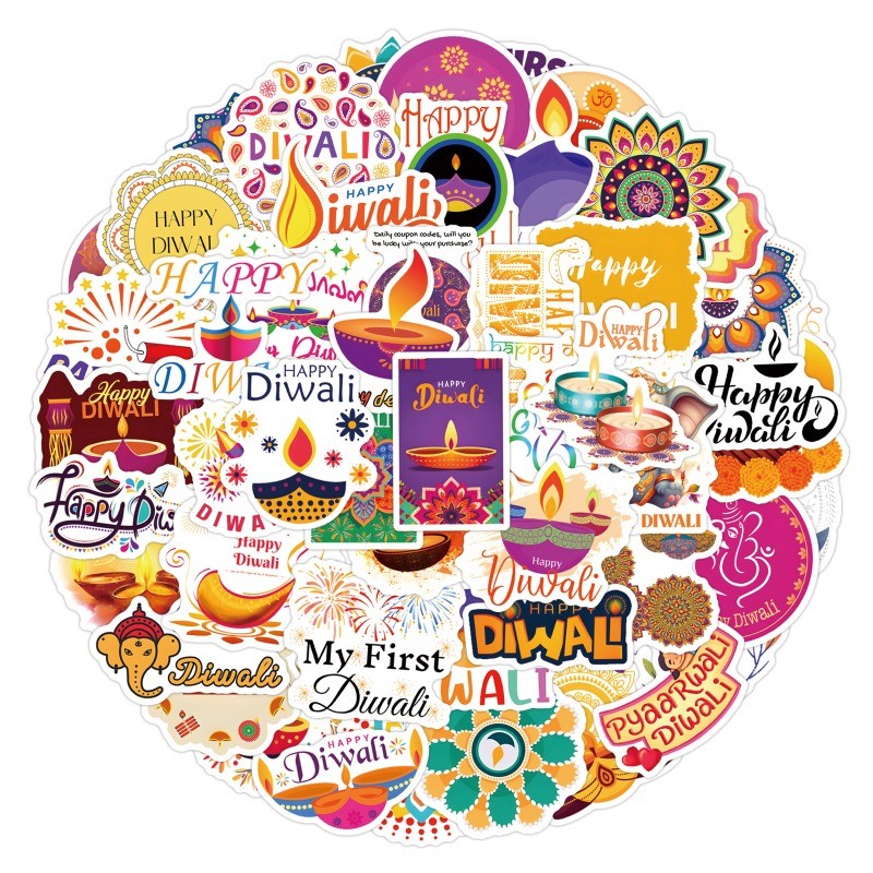 55pcs New Diwali DIY Waterproof Stickers Deepavali Cartoon Sticker for ...