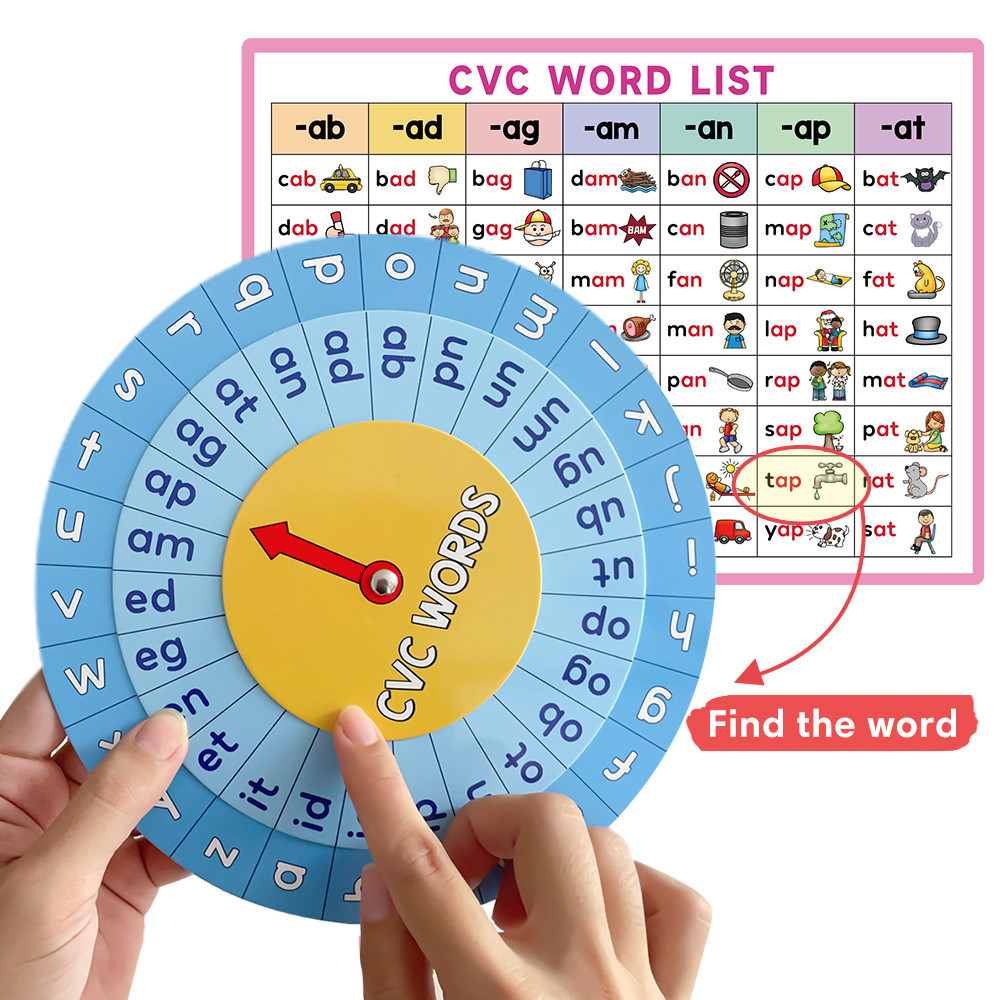 CVC Words Learning Spinning Wheel, Alphabet Phonics Manipulative ...