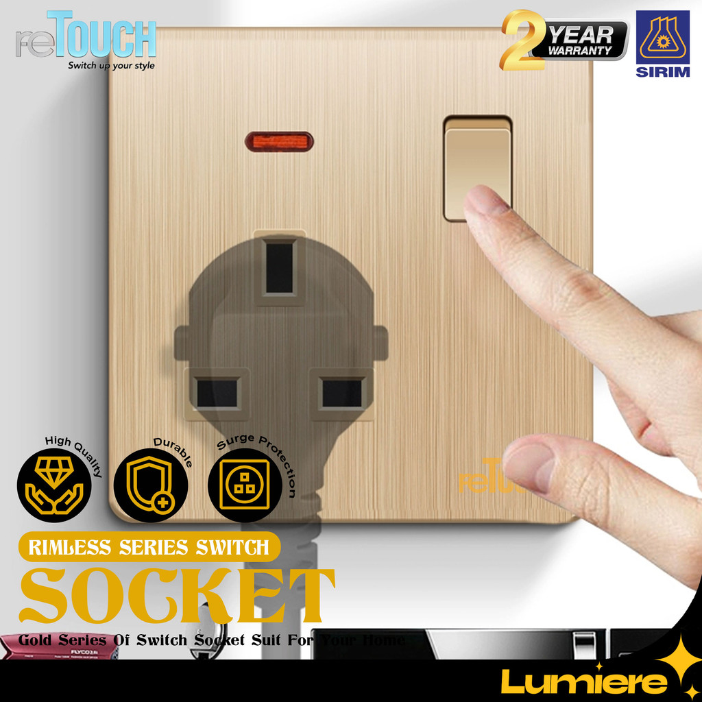 Ultra Rimless Gold Switch Socket 1/2/3/4 Gang 1/2Way Wall Switch 13A ...