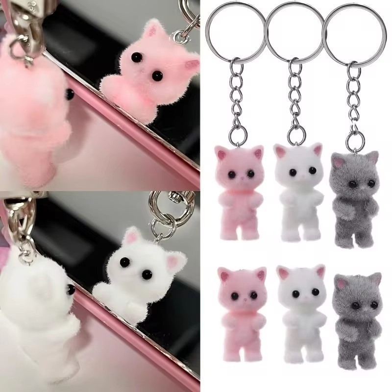 3D Flocking Cat Keychain - Fashion, Cute, Cartoon - Key Chains ...