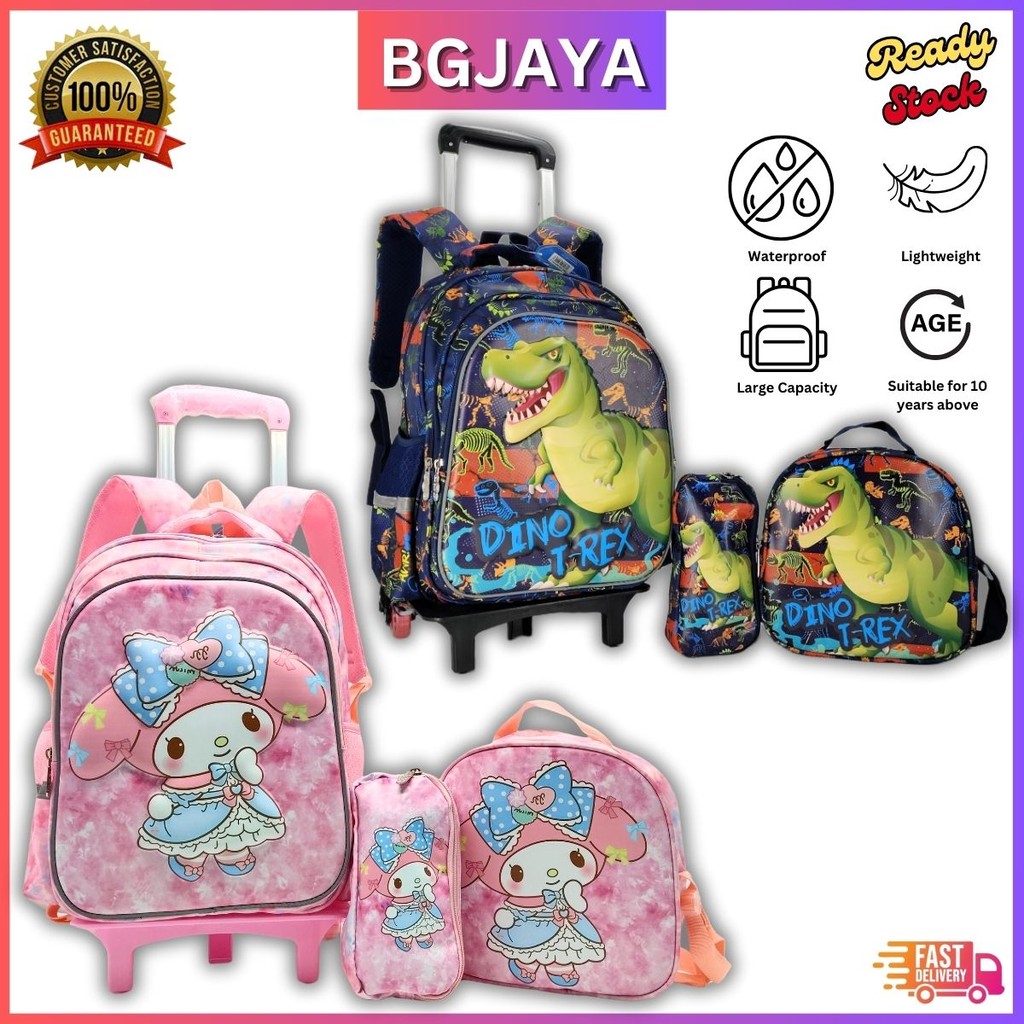 41cm 6 Wheel 3 in 1 3D Cartoon School Backpack Kids Waterproof Bagpack ...