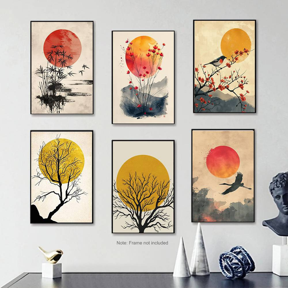 Oriental color canvas poster, Chinese or Japanese element wall