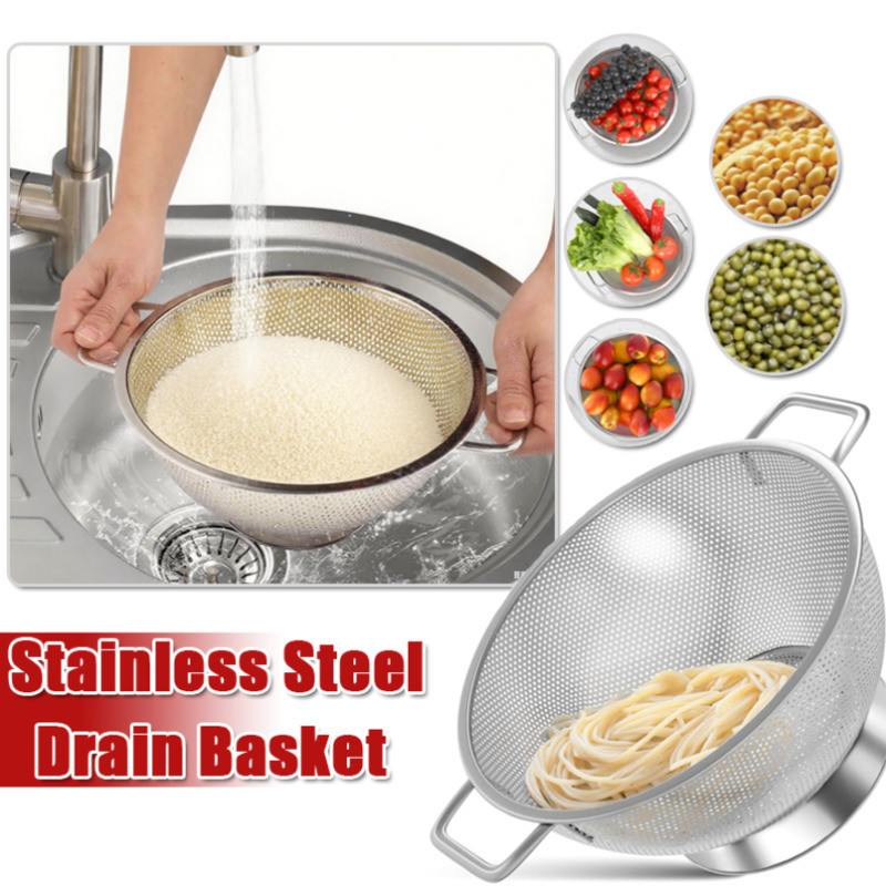 Stainless Steel Colander Drain Basket Rice Washing Basin With Handle ...