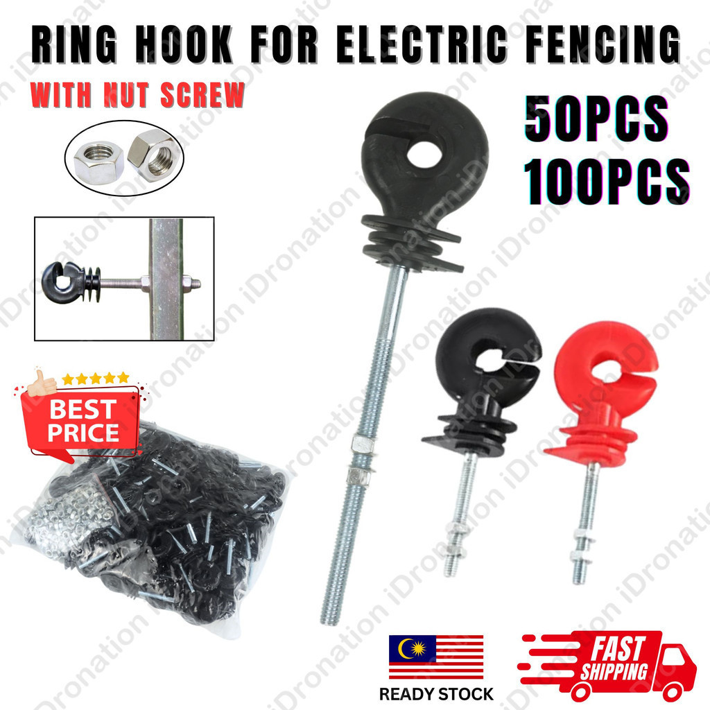 50/100PCS Electric Fence Hook Screw Nut Wood Post Insulator Hooks Pagar ...