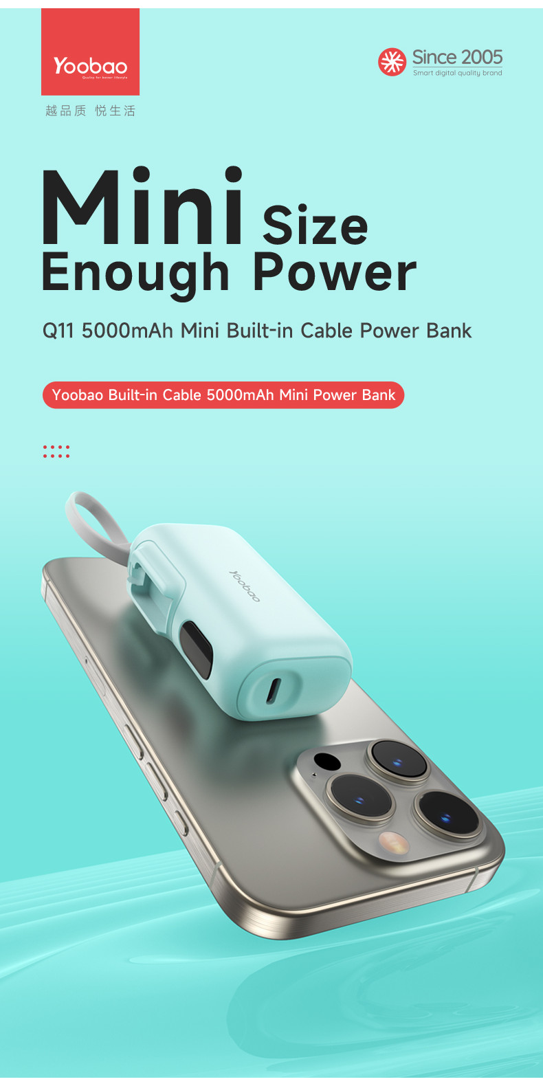 Portable Power Bank 5000mAh Charger Built In Cable Mini Powerbank Cute