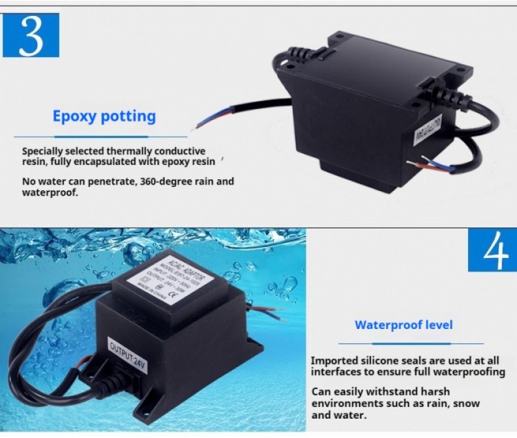 Waterproof Transformer 220V to 24V/12V 80W for Underwater Lights AC ...