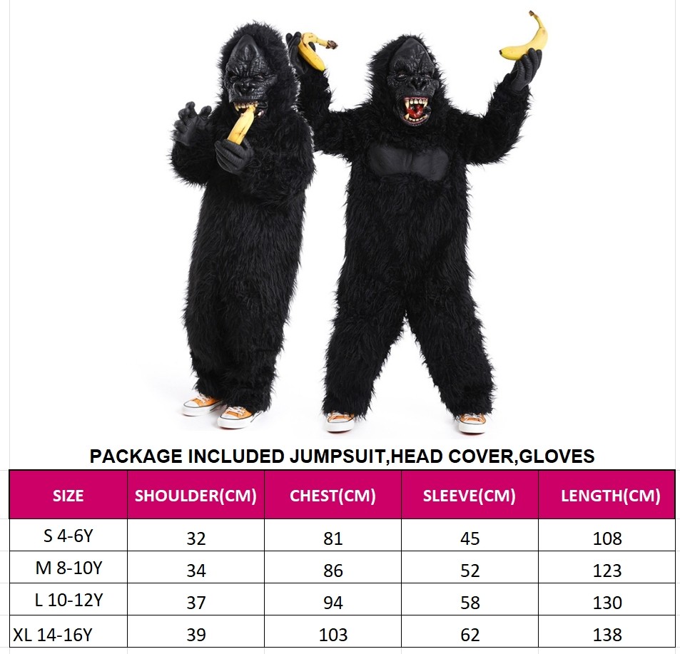 MYLITTLELASS Adult Gorilla Costume Full Body Hairy Jumpsuit with Mask ...