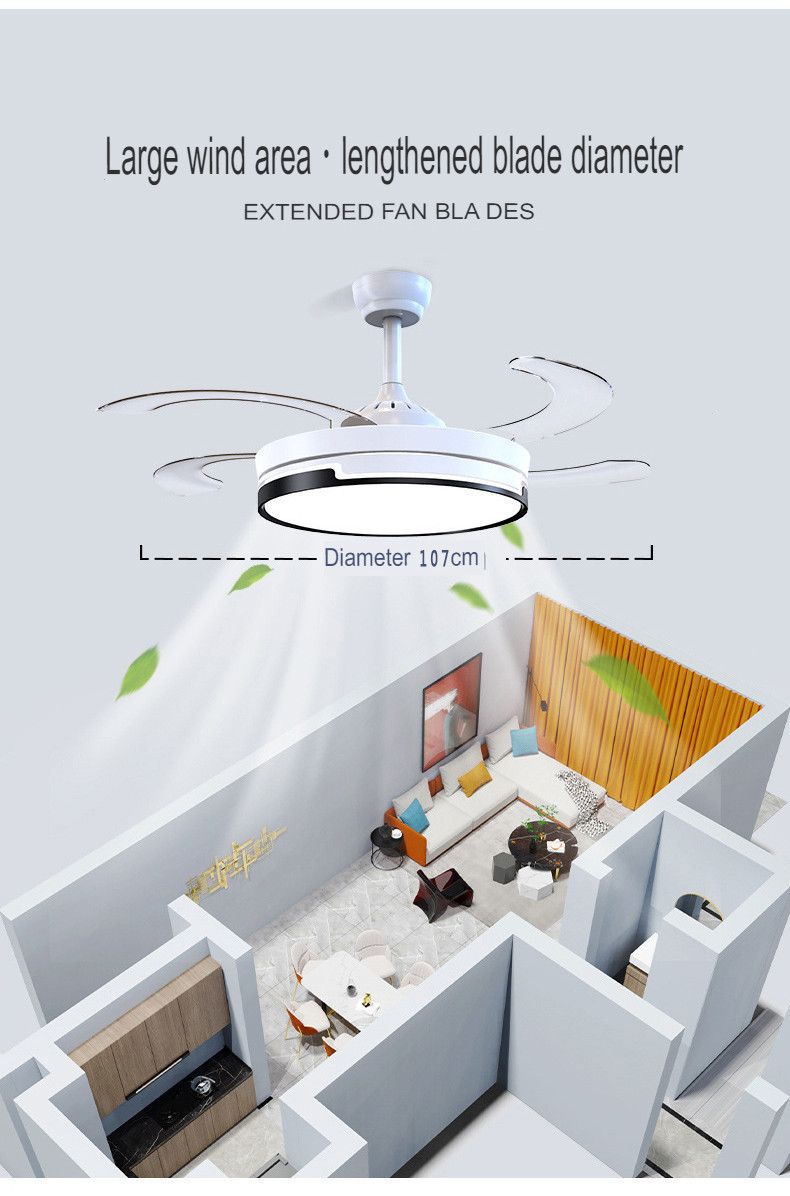 JIANCUN Inverter Fan Light Invisible Fan Chandelier Simple Living Room ...
