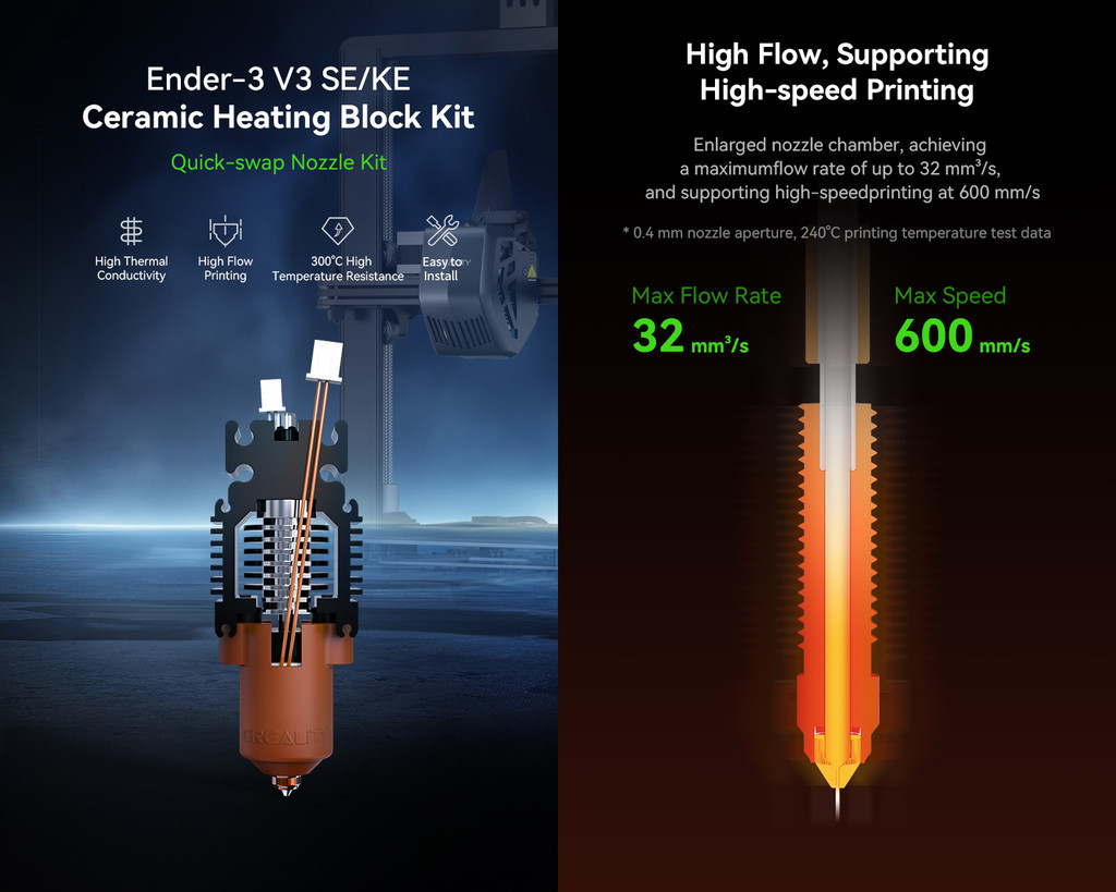 Creality Kit Hotend Cerâmico Unicorn Upgrade Ender-3 V3 SE e V3 KE