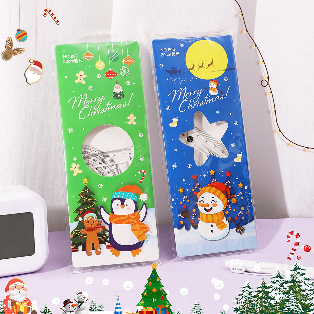 2 Kits Cartoon Christmas Series Plastic Transparent Triangle Ruler ...