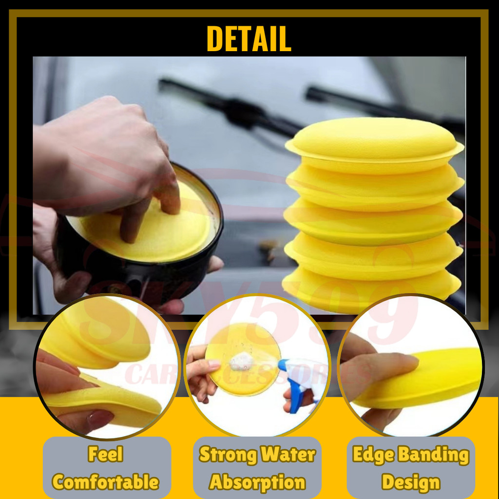 1PC Car Auto Wax Polish Foam Sponge Hand Soft Wax Yellow Sponge Pad ...