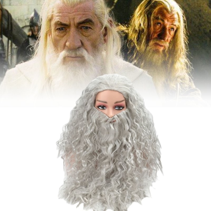Adult DELUXE Long Beard Wizard Gandalf Merlin Dumbledore Facial Hair Halloween