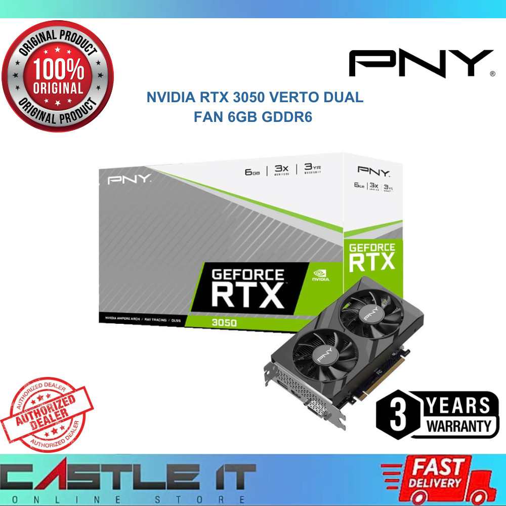 PNY RTX 3050 VERTO DUAL FAN 6GB GDDR6 Nvidia GeForce RTX3050 6G D6 GPU ...