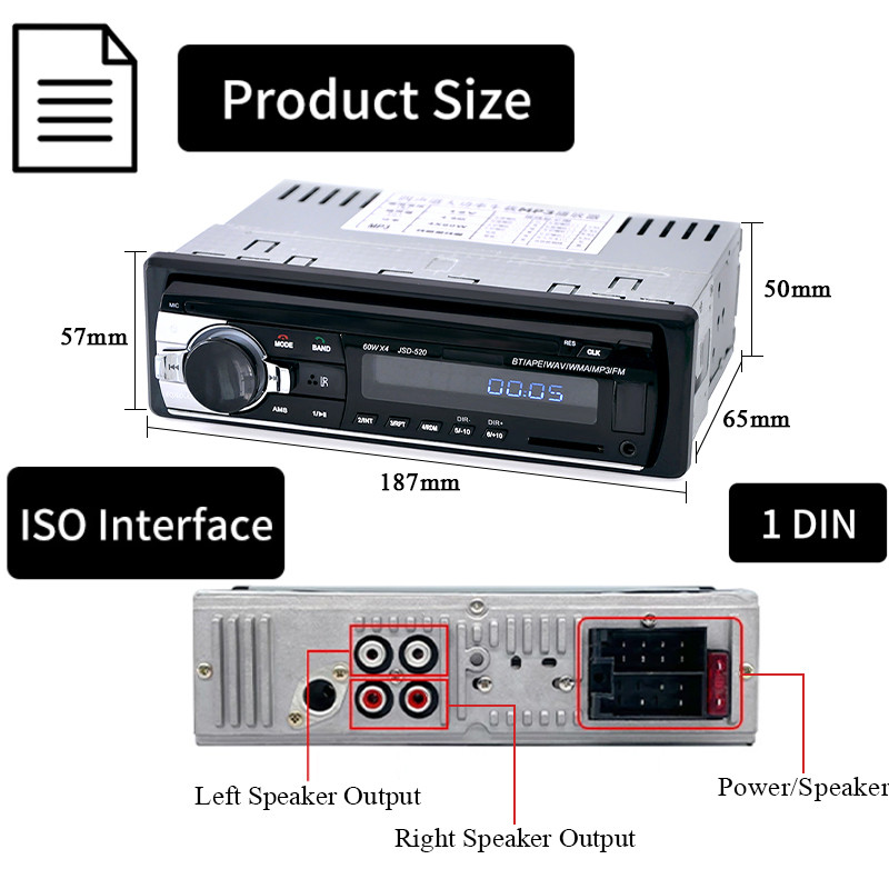 Car Radio Kereta MP3 player Bluetooth 12V 1 Din Stereo FM Audio USB TF