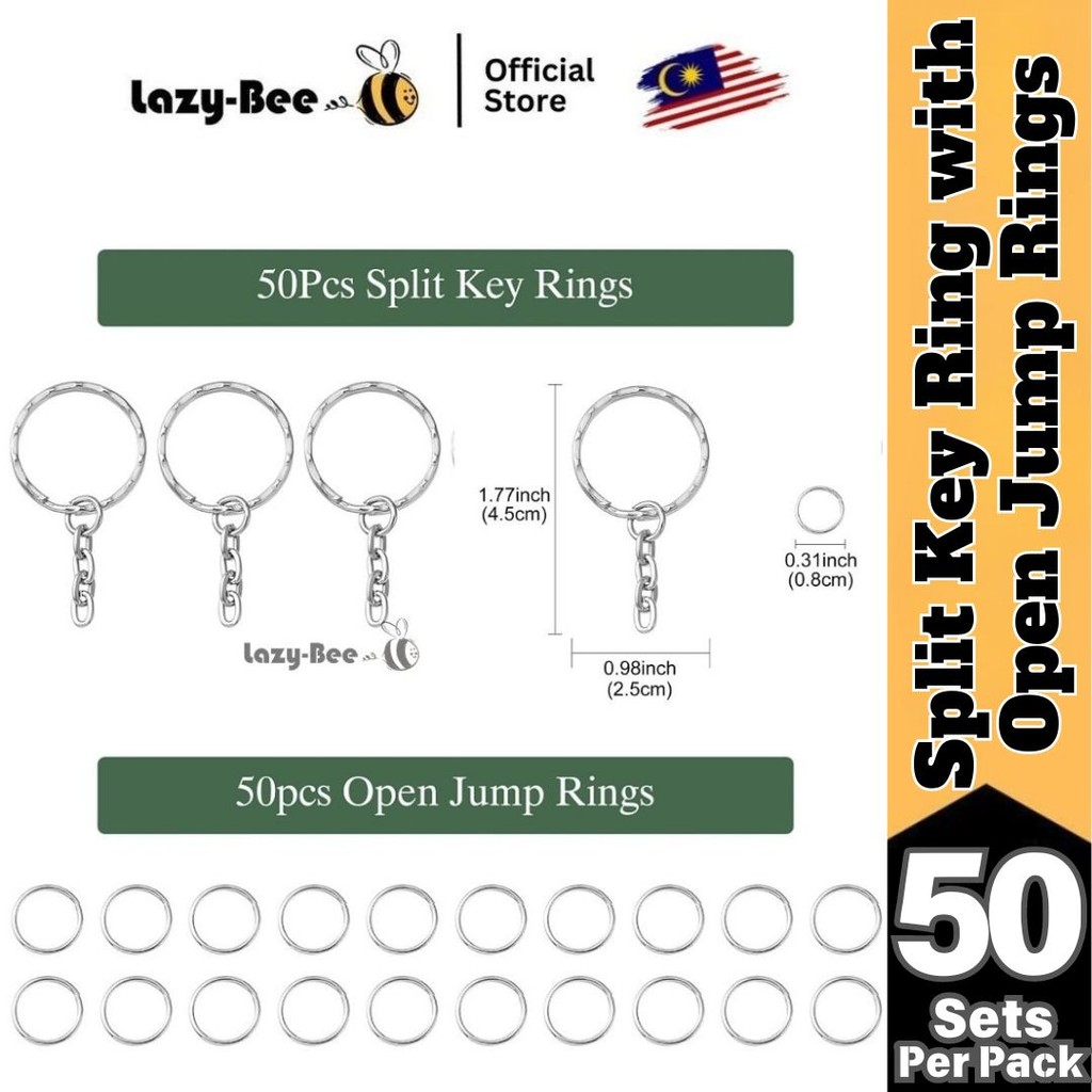 LAZY BEE 50 sets Durable Iron Split Key Rings with Jump Ring DIY Craft ...