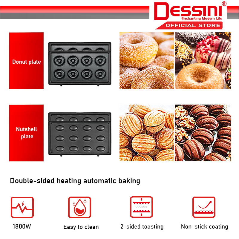 DESSINI ITALY Double Sided Electric Pizza Panini Waffle Donut Doughnut ...