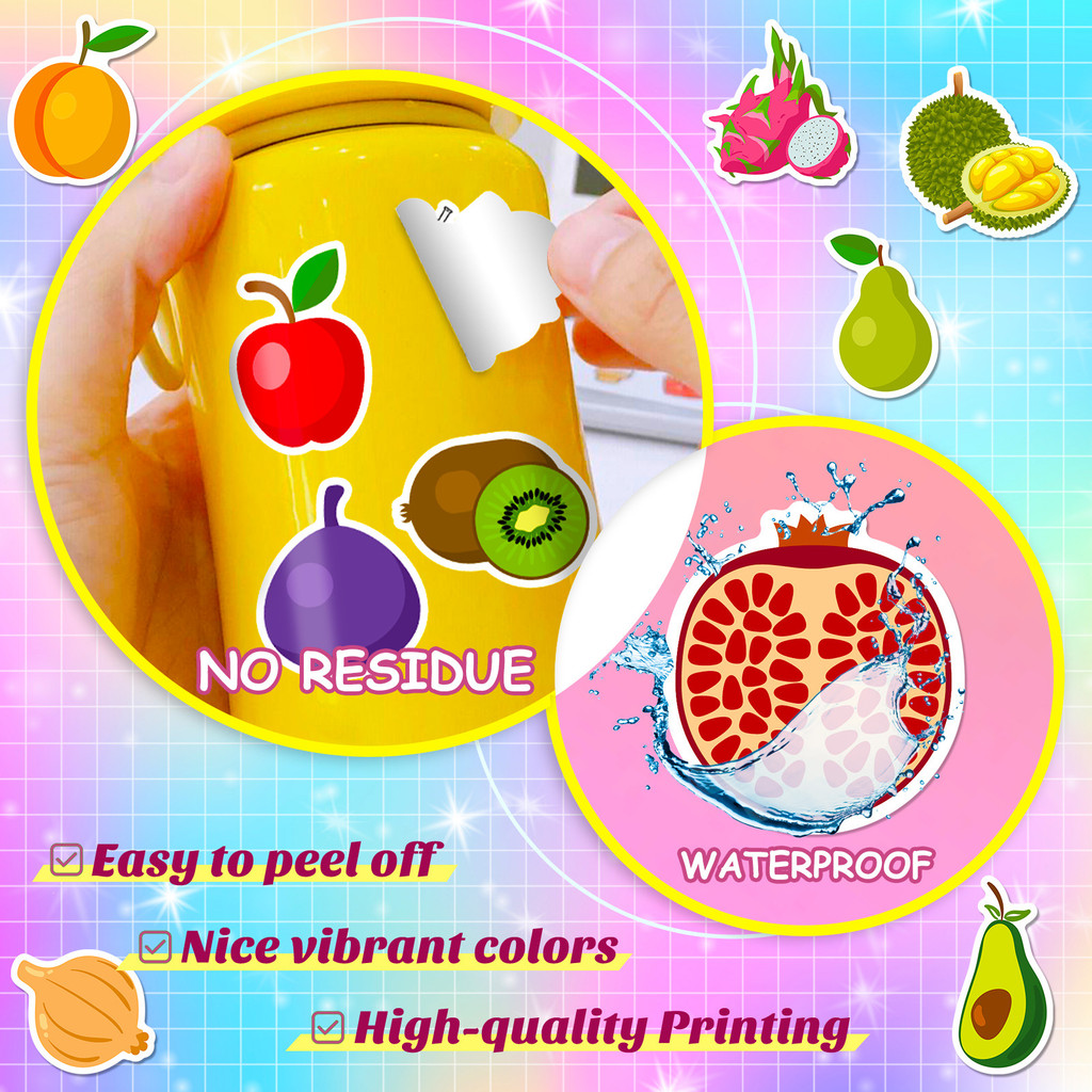 VEGETABLES & FRUITS 50 pcs Waterproof Non Repeating Stickers Pack [B ...