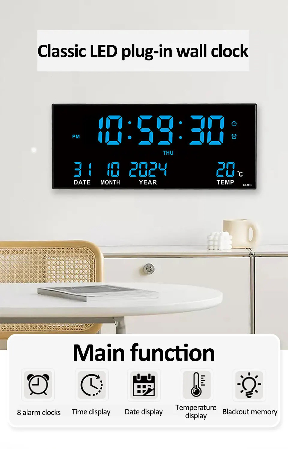local 👍 Digital Large Wall Clock Alarm Temperature Date Calendar ...