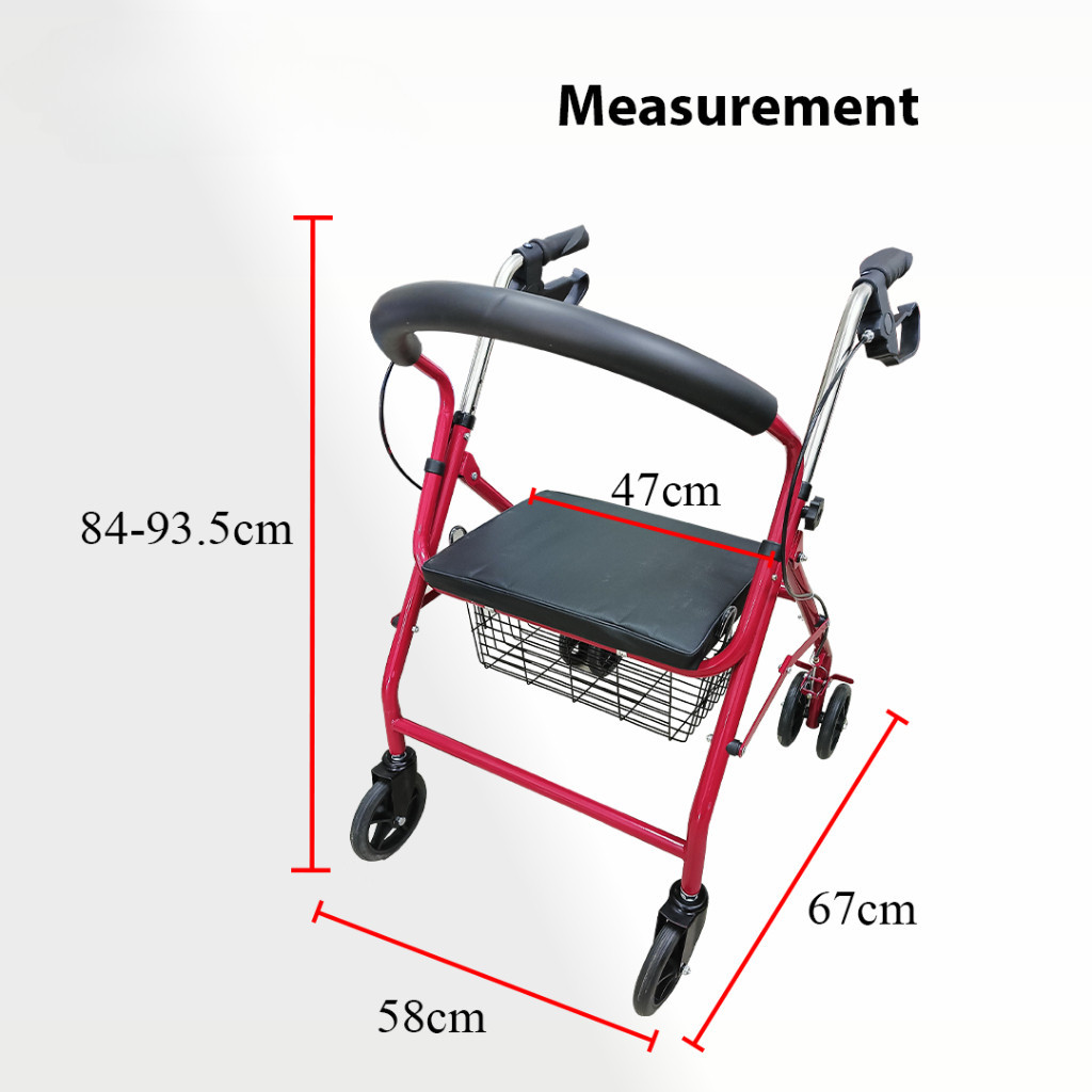 Foldable Lightweight Rollator Walker with Seat & Wheels - 4-Wheel Frame ...