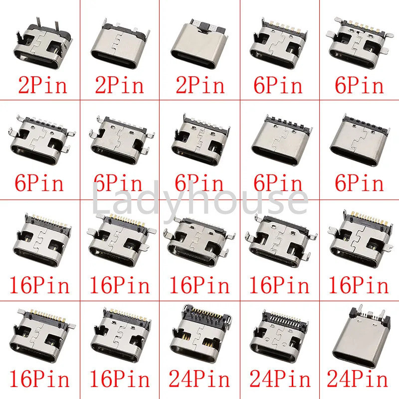 5-50Pcs USB Type C 2/6/16/24 Pin Connector Female Jack Charging Port ...