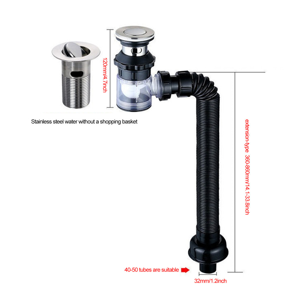 Sinki Dapur Uni Trap Stainless Steel Kitchen Wash Basin Drain Pipe ABC ...