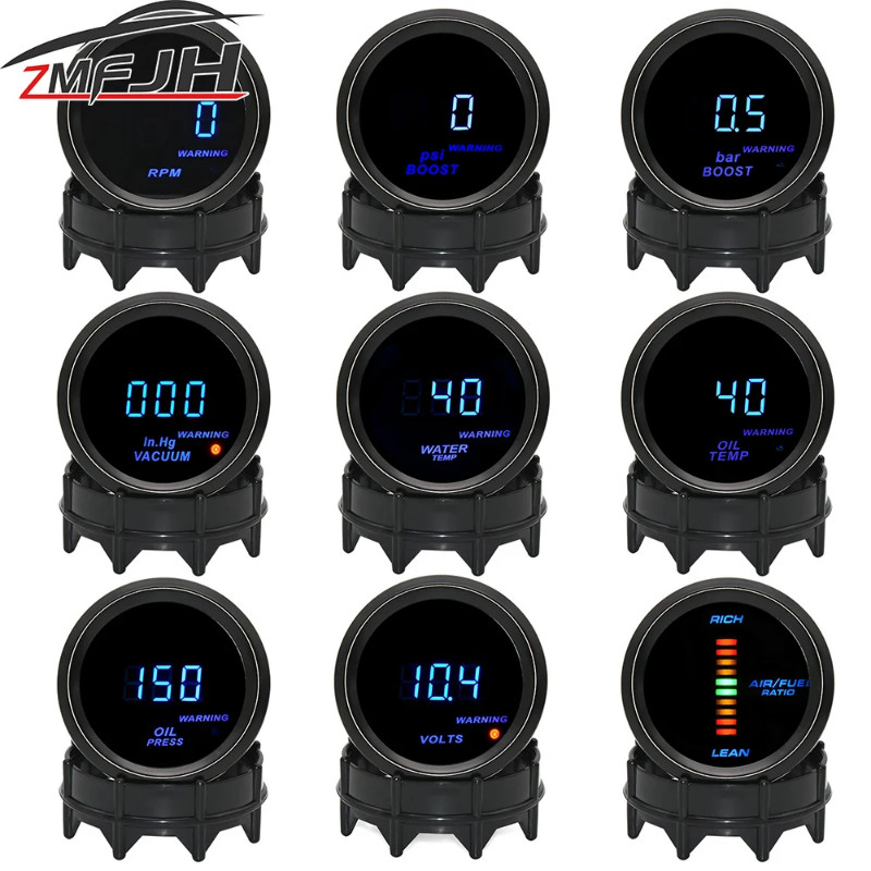 52mm Car Digital Tachometer Boost PSI BAR Gauge Water Temp Oil Temp Oil
