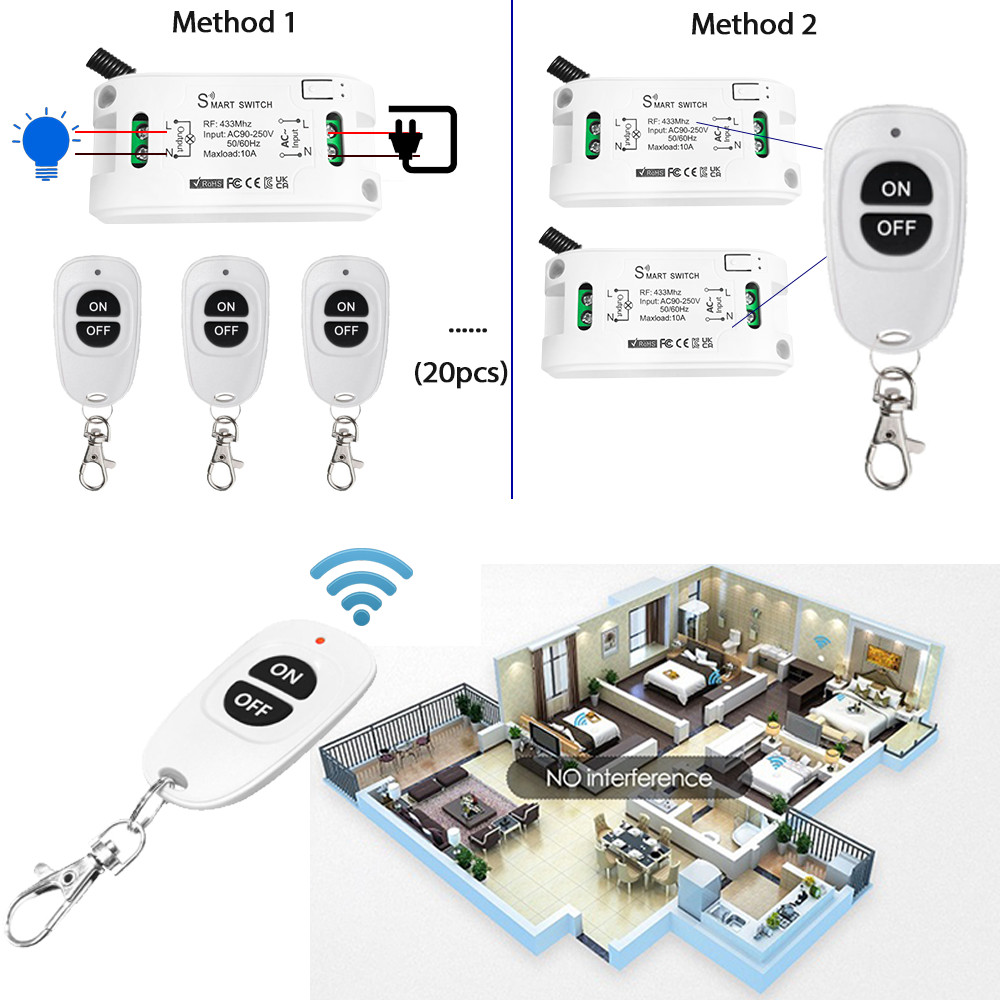 Wireless Remote Control RF433Mhz light Switch 1CH Relay Receiver With ...