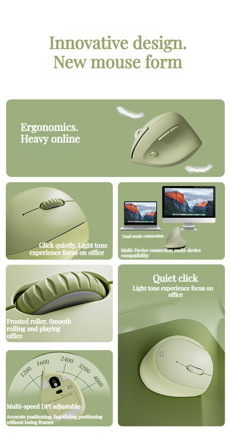 【Fast Shipping】Vertical Ergonomics Wireless Bluetooth Mouse Mute Q7 ...