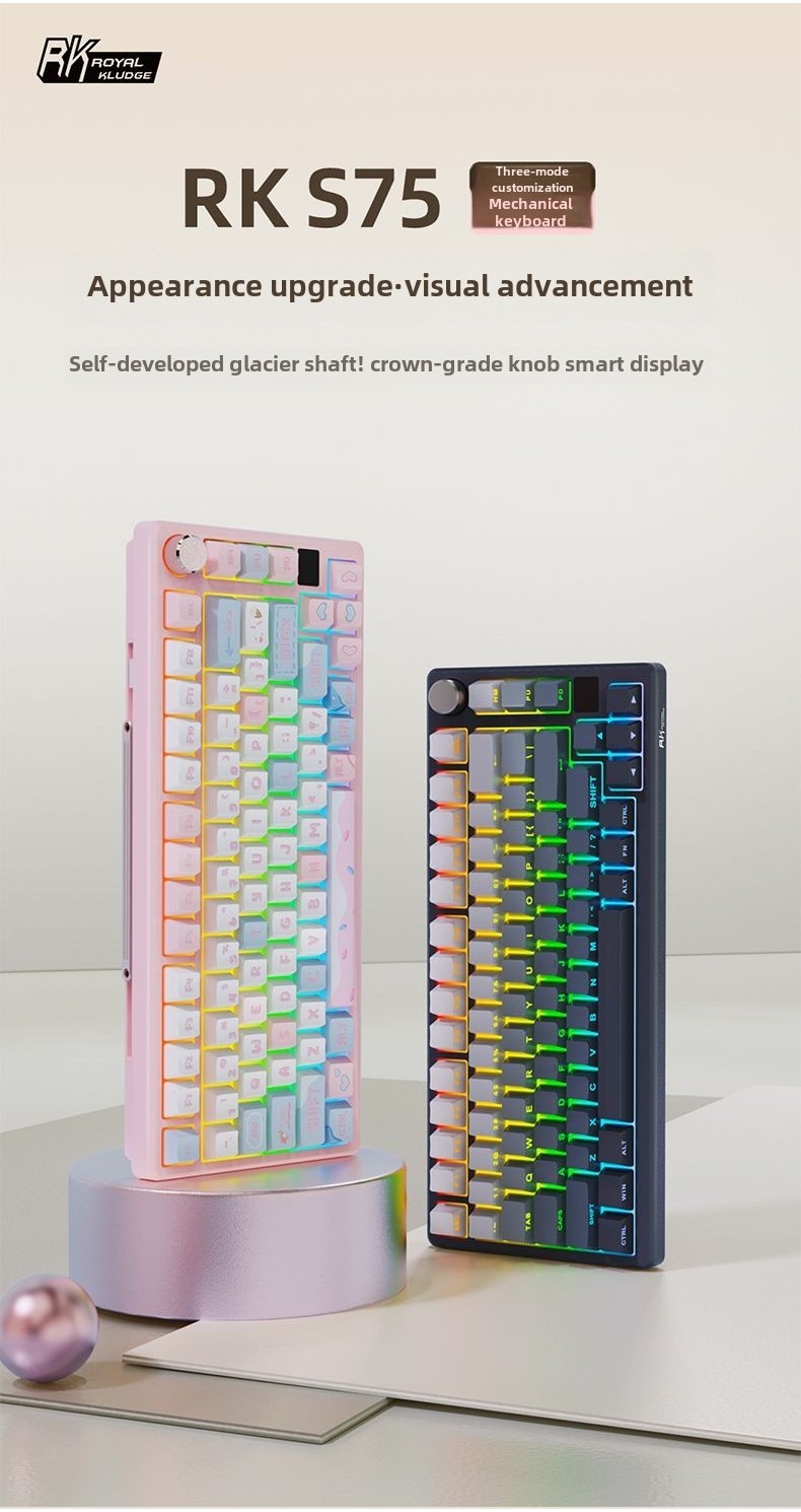 RK S75 3Mode Wired/BT/2.4G Mechanical Keyboard with Display Screen and