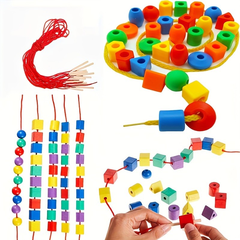 80pcs Montessori Lacing Beads Set For Toddlers Color & Shape Sorting ...