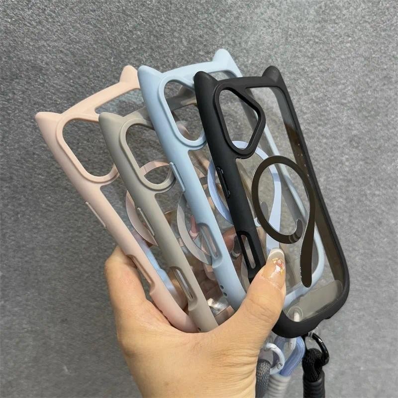 Lovely Clear Cat Ears Transparent Magnetic Wireless Charging Phone Case ...