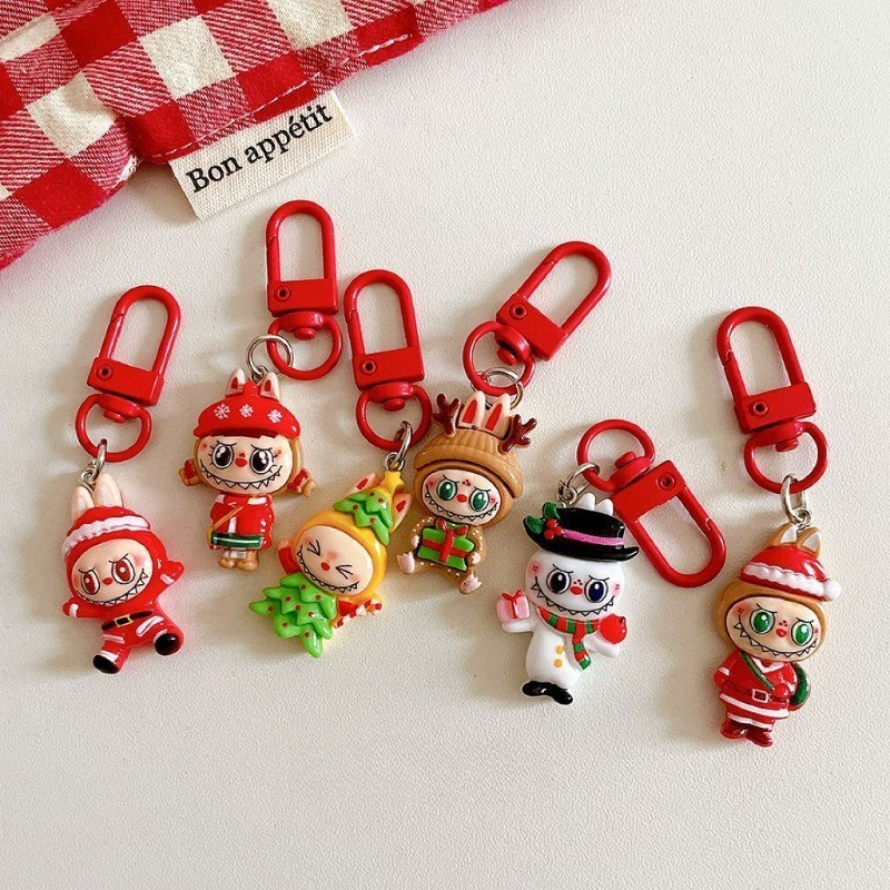 Cartoon Labubu Christmas Series Keychain Santa Claus Keybag Pendant ...