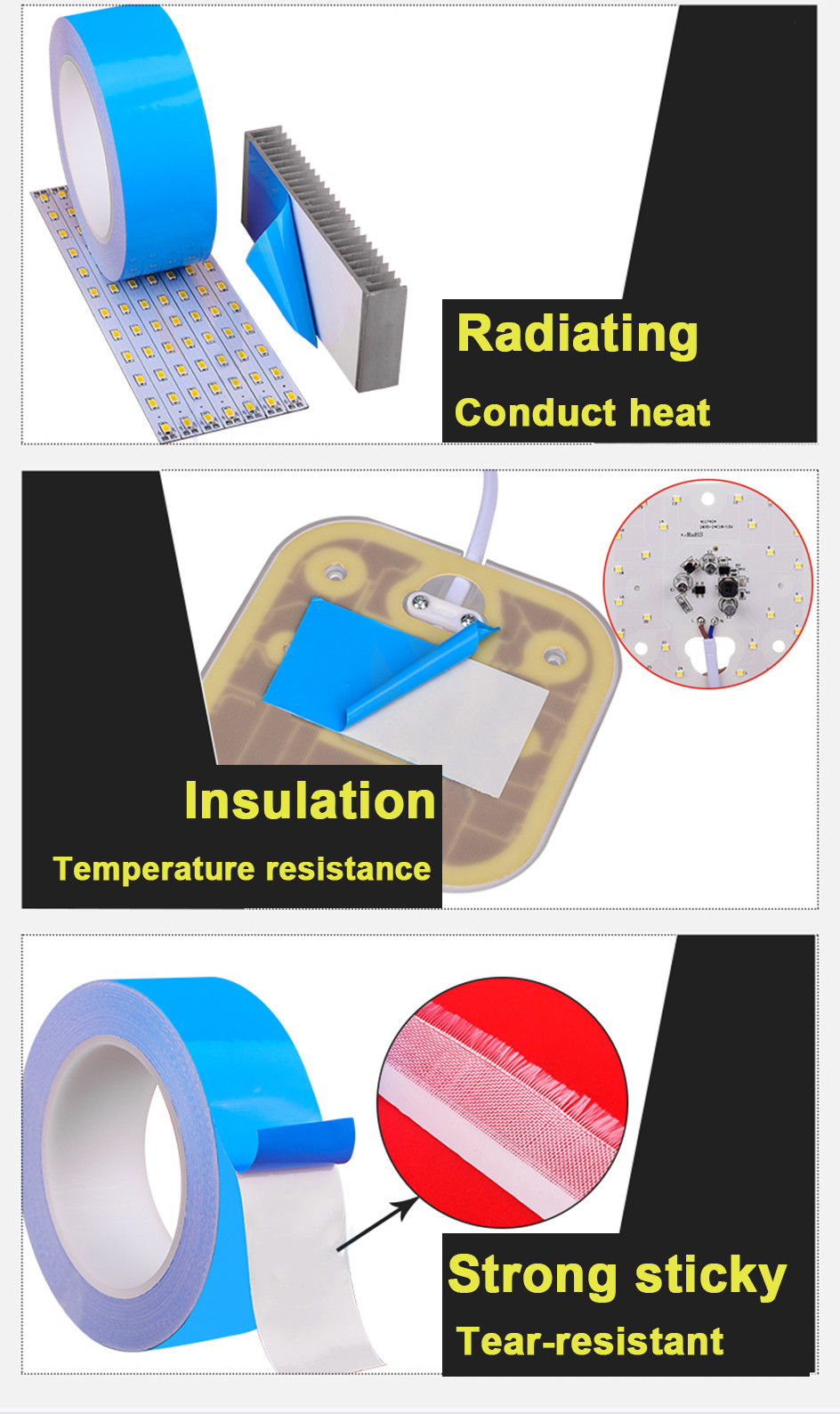 25M Double Side Thermal Conductive Tape 5-25mm Width Blue Heat Transfer ...