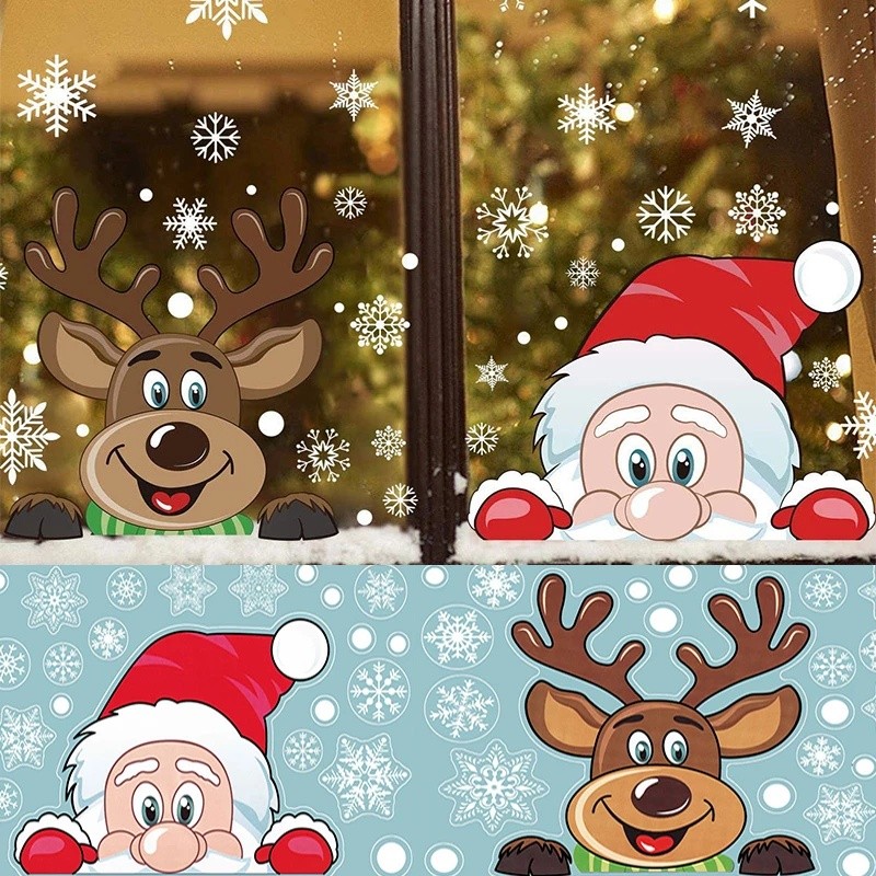 in stock Christmas Cartoon Santa Claus Elk Window Stickers, DIY Window ...