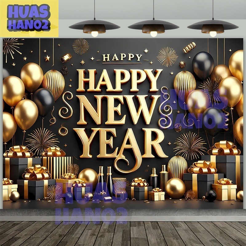 Chinese Spring Festival Black Gold Happy New Year Photography Backdrop ...