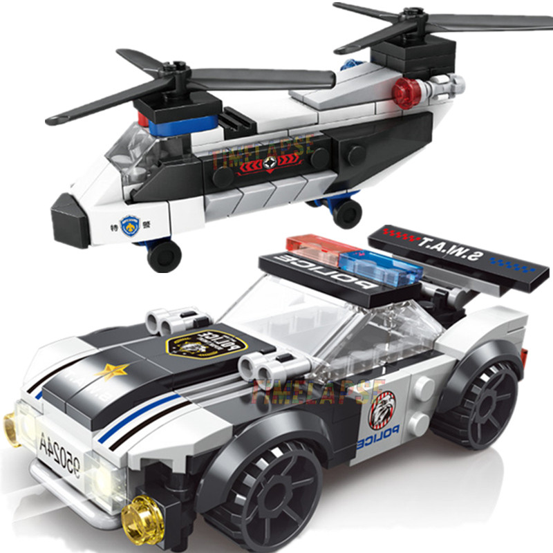 New DIY MOC City Airplane SWAT Super Police Car Double Rotor Helicopter ...
