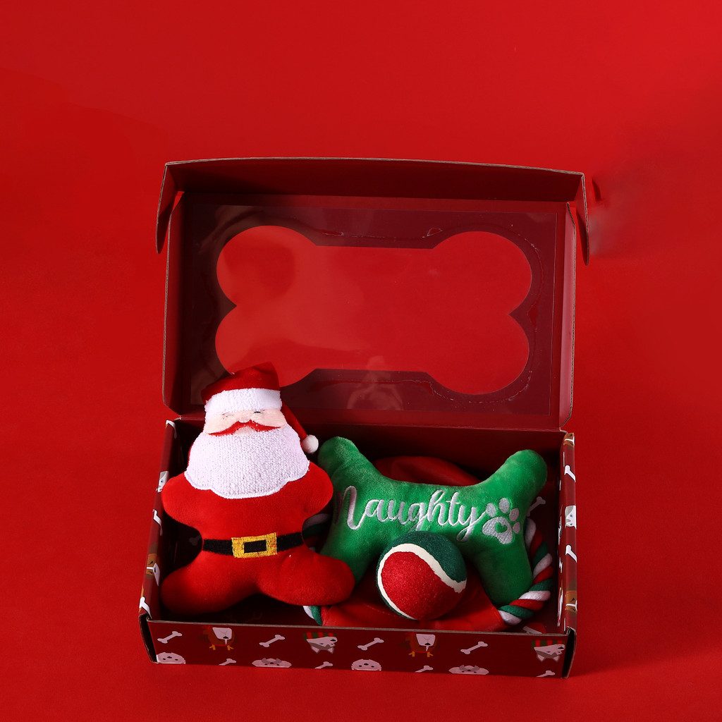 Dog Christmas Toy Gift Box Cartoon Plush Bone Ball Frisbee Santa Claus ...