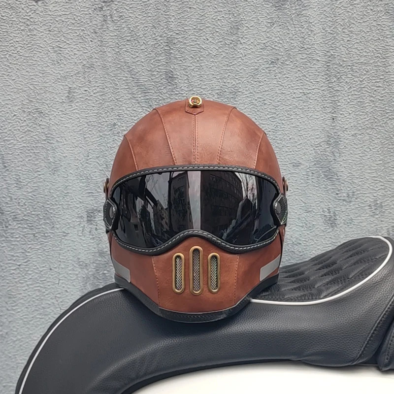 Punk Retro Motorcycle Helmet PU Leather Moto Racing Helemt Motocross ...