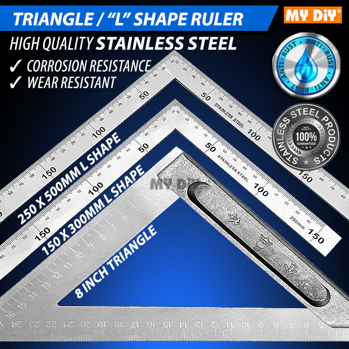 STAINLESS STEEL TRY TRIANGLE SQUARE ANGLE RULER L SHAPE RULER AND ...