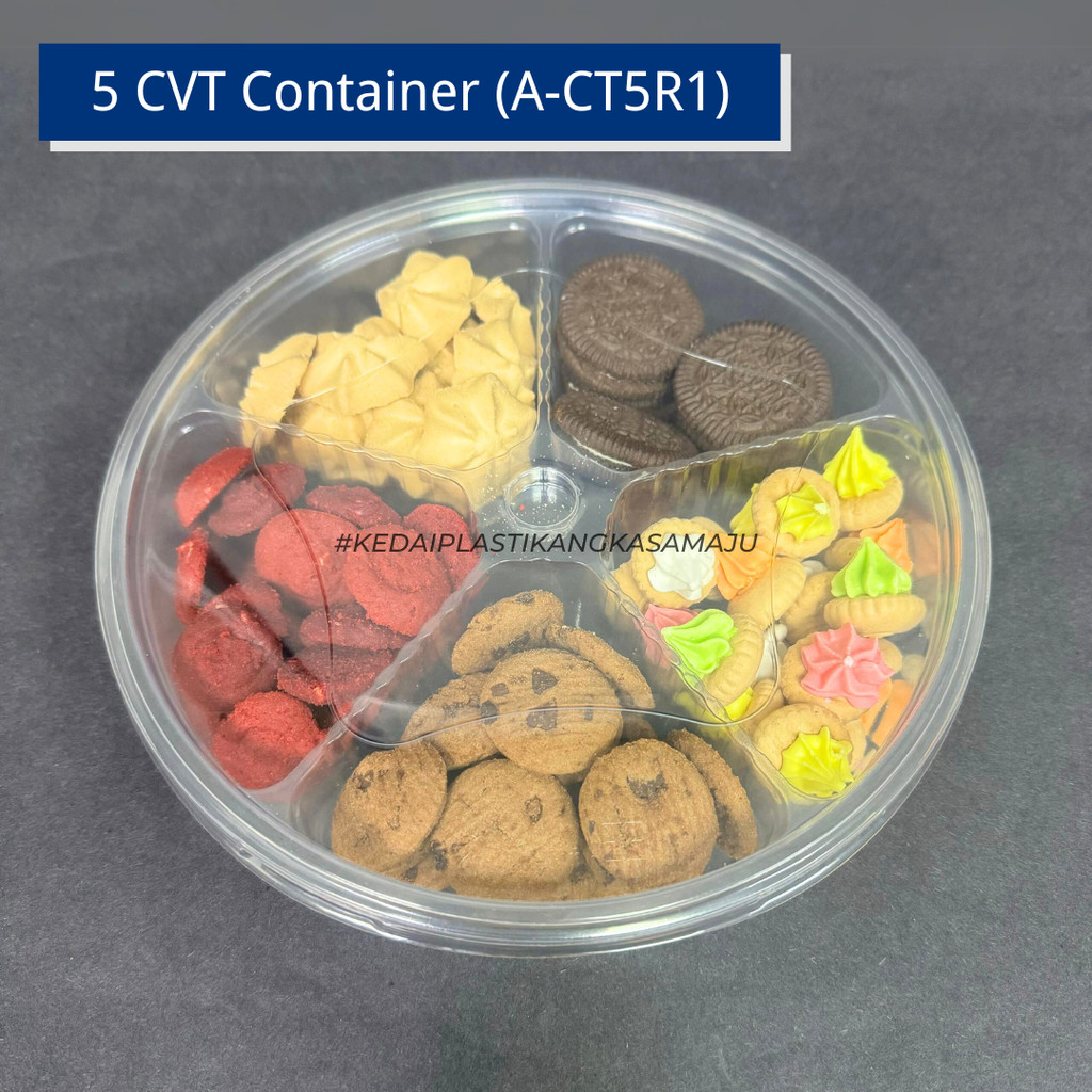 5 Cavity Round Container with Lock (A-CT5R1) - Bekas Kuih Raya / Round ...