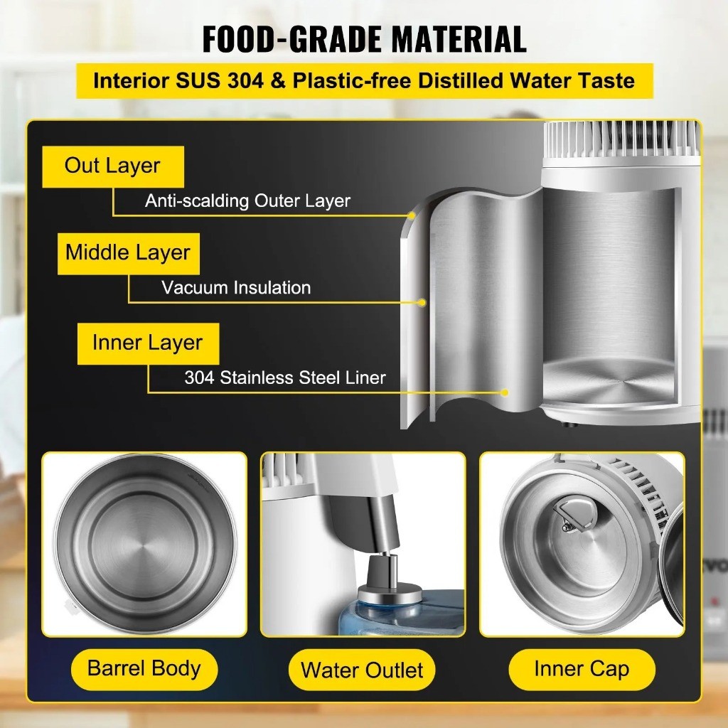 750W 4L Pure Water Distiller Distilled Water Maker Filter Stainless ...